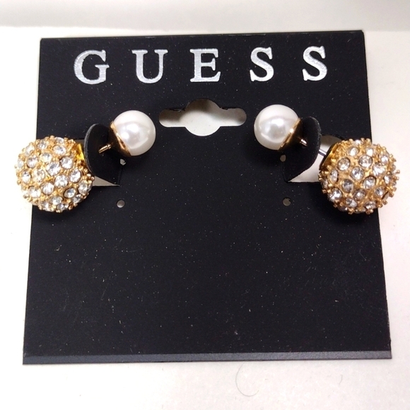 Guess Gold-tone Double Sided Sparkling Crystal Ball Stud Earrings - Picture 3 of 6
